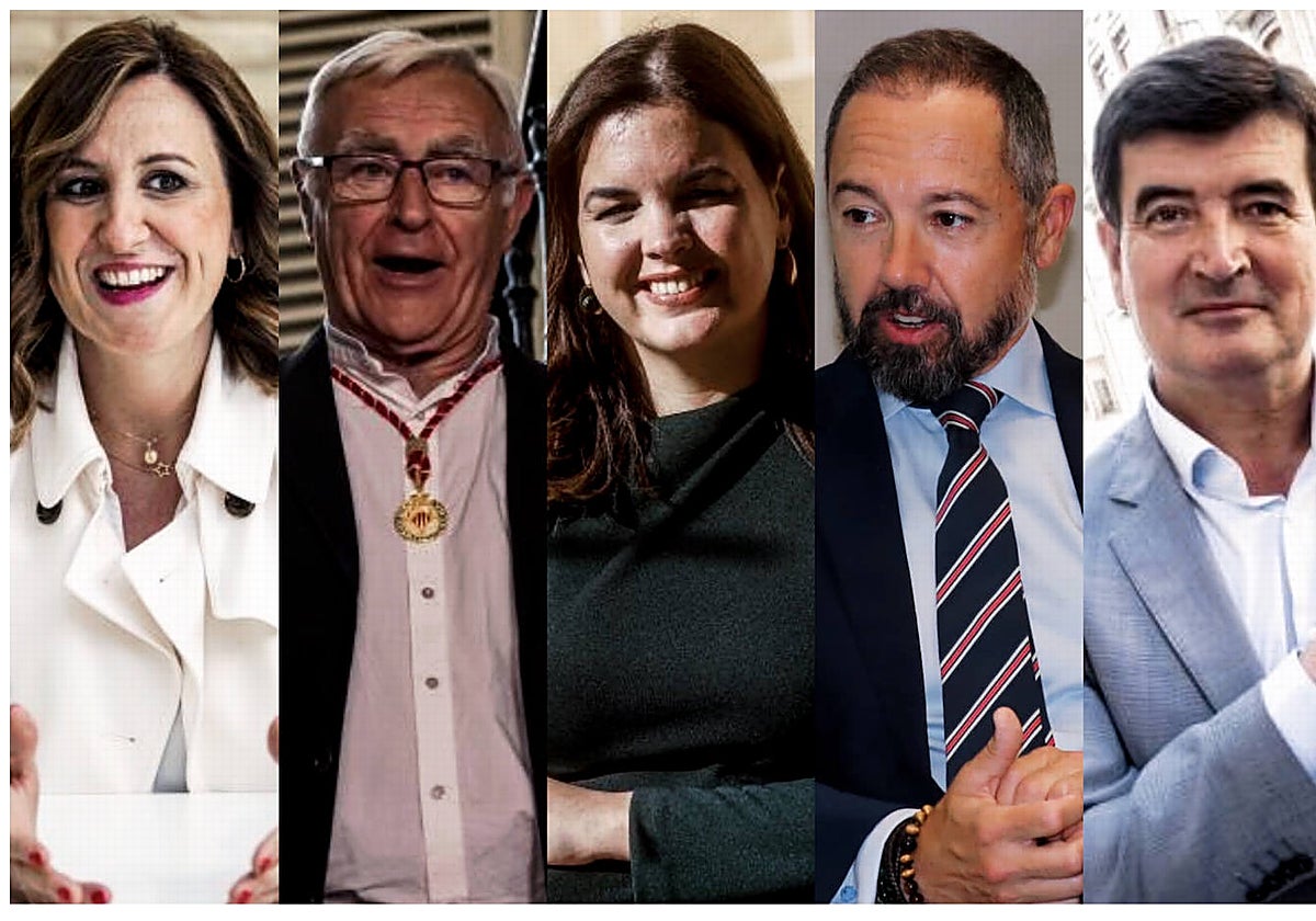 María José Catalá (PP), Joan Ribó (Compromís), Sandra Gómez (PSPV-PSOE), Juan Manuel Badenas (Vox) y Fernando Giner (Ciuadadanos)