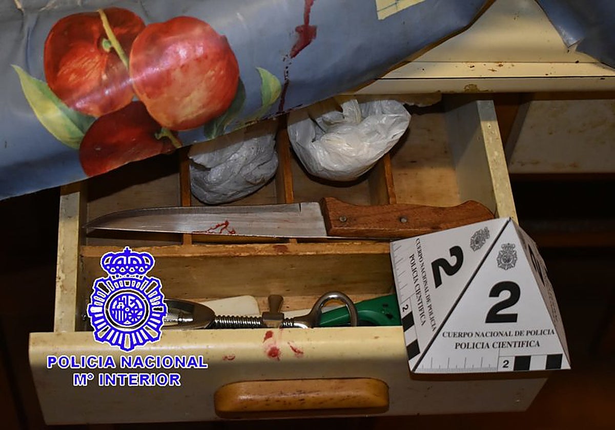 Arma utilizada durante la agresión a su compañero de piso en la calle Huelgas de Valladolid