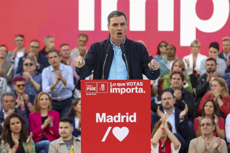 Pedro Sánchez participa en un acto de campaña para respaldar a los candidatos del PSOE en Madrid