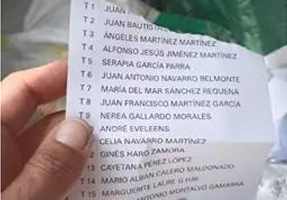 Imagen de una papeleta de la candidatura del PP en Pulpí (Almería) tirada en la basura y rota, según la denuncia del PSOE.