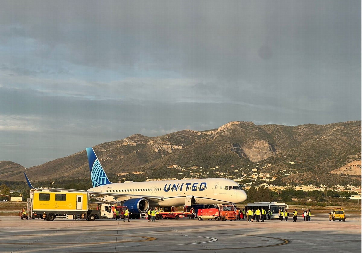 El avión, a su llegada a Málaga