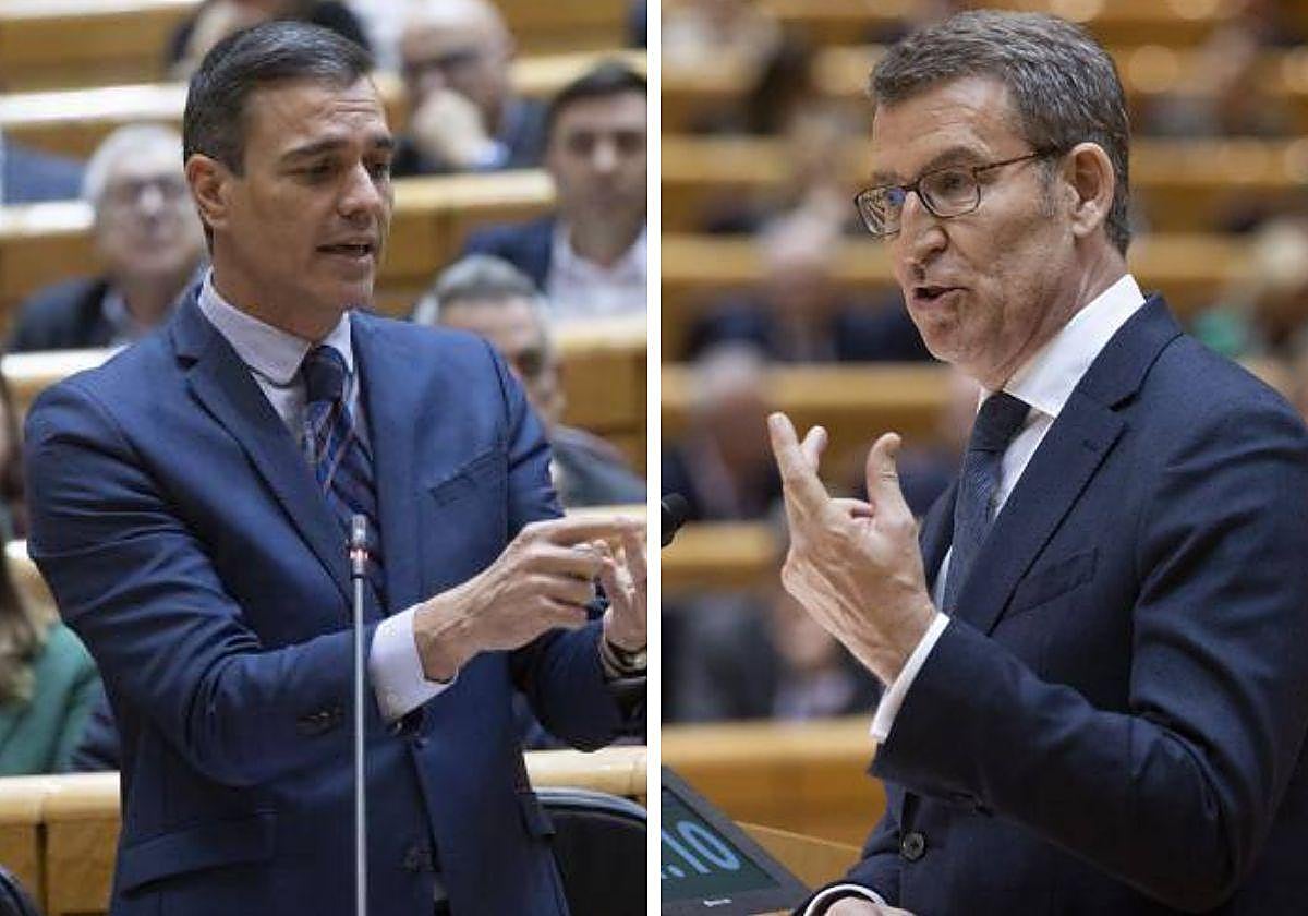 El presidente del Gobierno, Pedro Sánchez, y el líder del PP, Alberto Núñez Feijóo