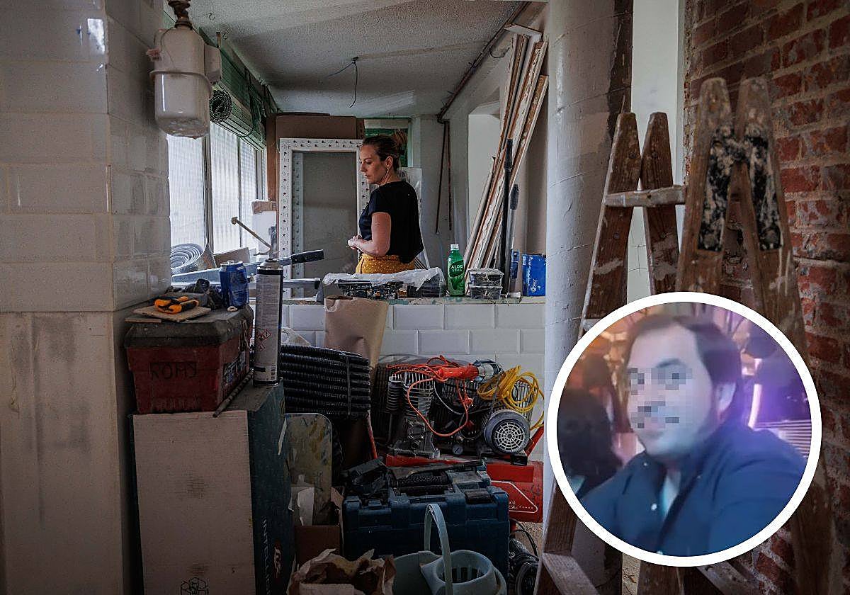 Andrijana, una de las víctimas, en su vivienda; junto a una imagen de David Casanova, el falso arquitecto de las reformas