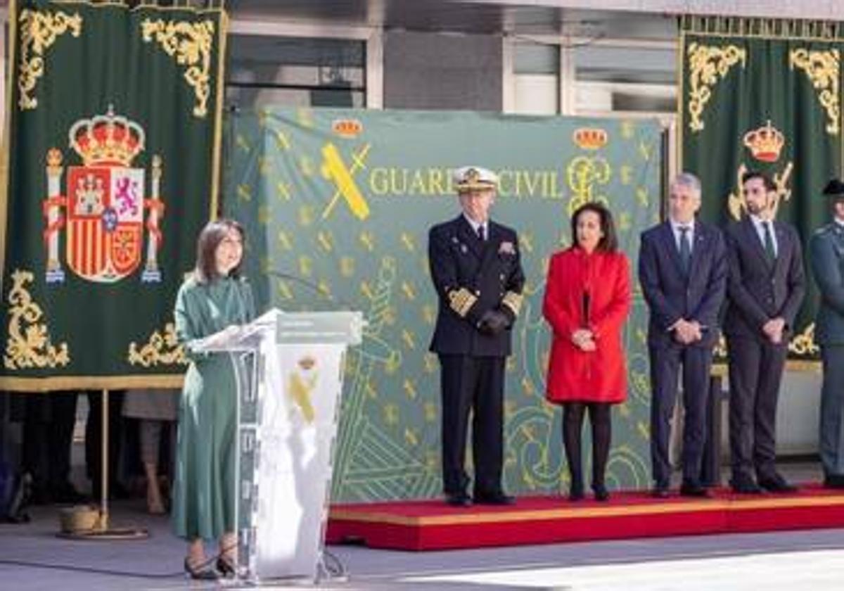 Mercedes González, en abril en el acto de su toma de posesión con Robles y Marlaska