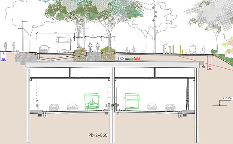 Imagen principal - El Ayuntamiento de Madrid ya ha redactado su proyecto para cubrir un tramo de casi 3 kilómetros de la A-5 con zonas verdes y peatonales.
