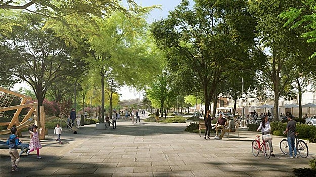 Imagen después - Recreación del futuro aspecto de uno de los tramos soterrados del Paseo Verde del Suroeste