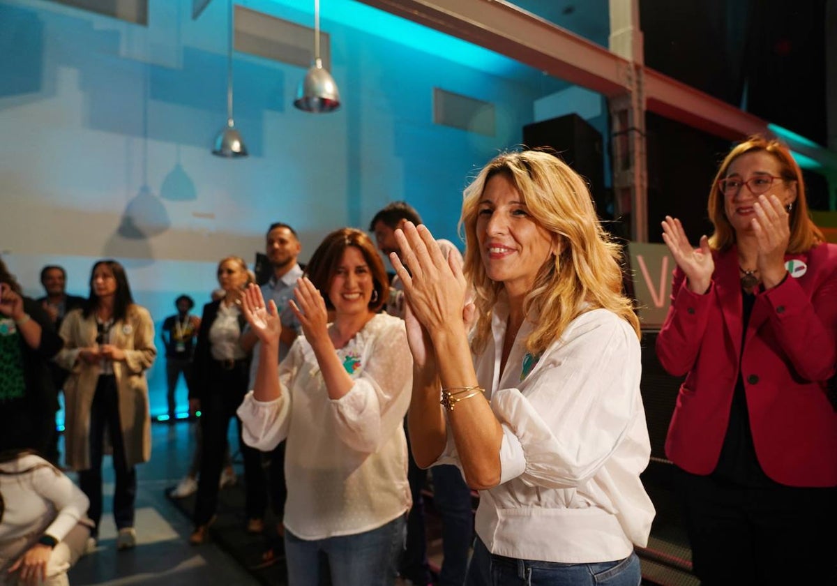 Acto electoral a mediados de mayo en el que la ministra de Trabajo, Yolanda Díaz, respaldó a la candidata de Valladolid Toma la Palabra (VTLP) a la alcaldía, María Sánchez