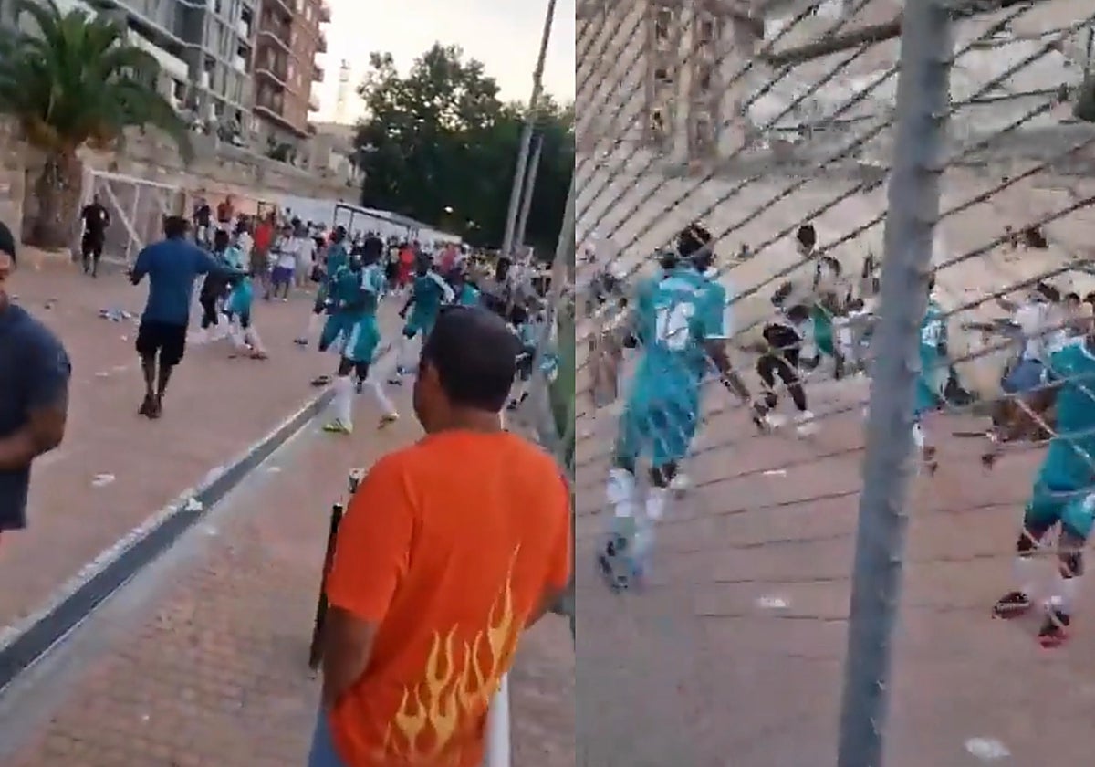 Imágenes de la batalla campal entre aficionados senegaleses y colombianos en un partido de fútbol en Valencia