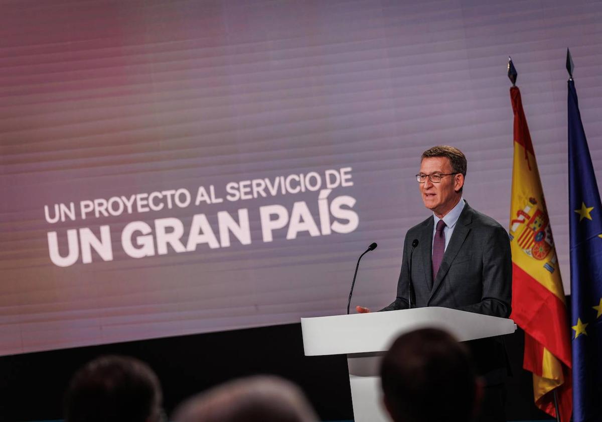 Feijóo, durante su discurso en la presentación del programa electoral del PP