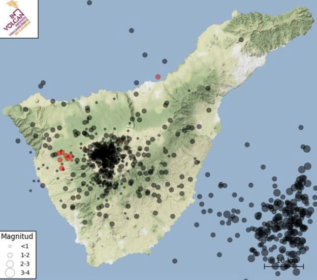 Mapa del enjambre localizado por la Red