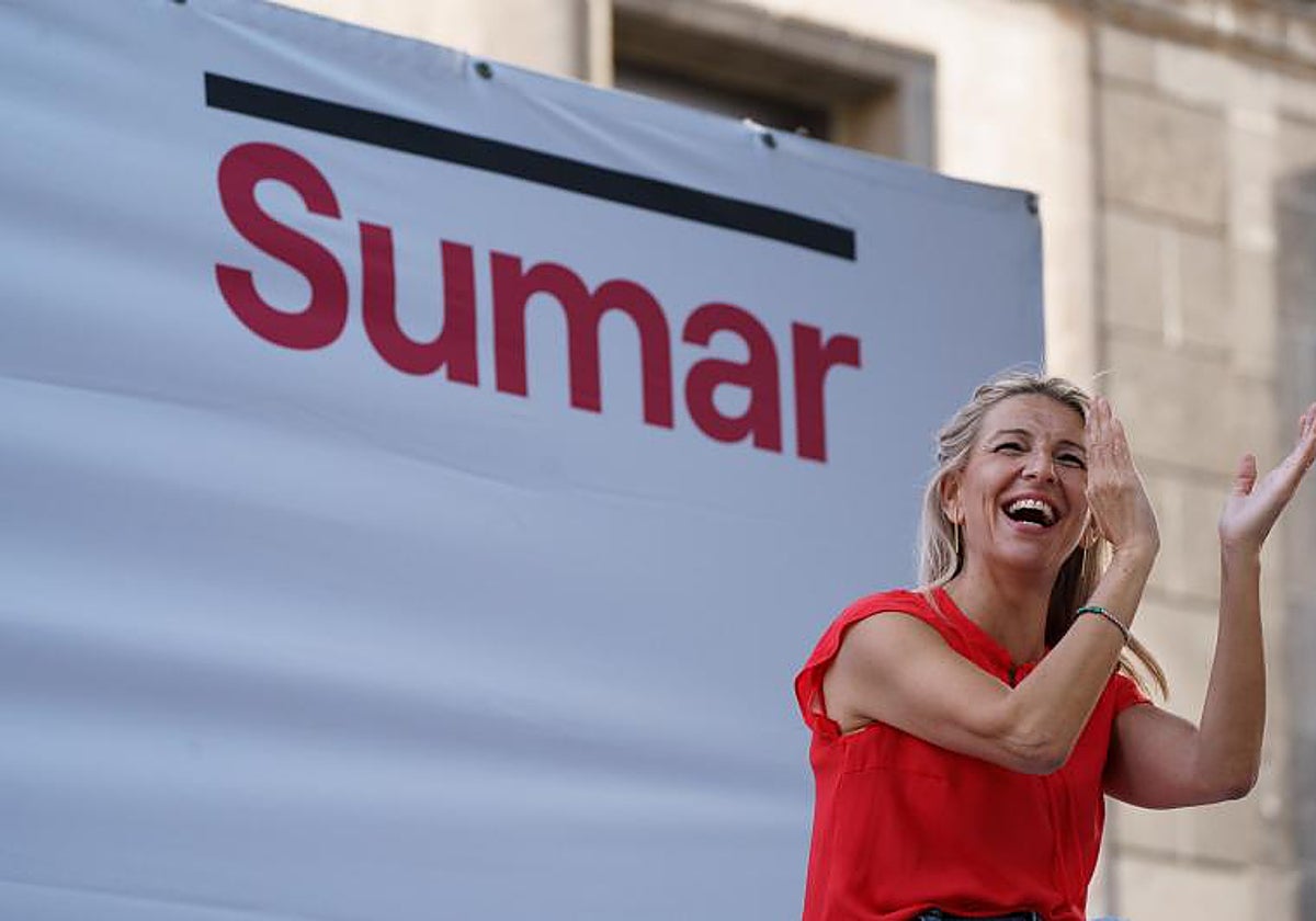 La candidata de Sumar a presidenta del Gobierno, Yolanda Díaz, en un acto el pasado martes