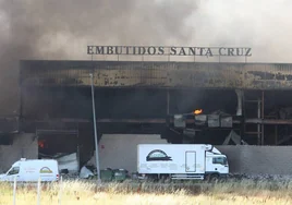 Un incendio abrasa la nave de una empresa de embutidos en San Román de Bembibre (León)