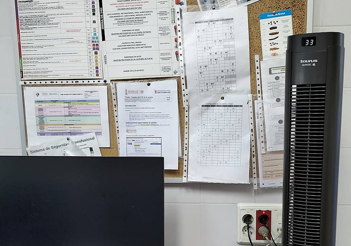 Imagen tomada en el hospital Arnau de Vilanova de un termómetro de 33 grados