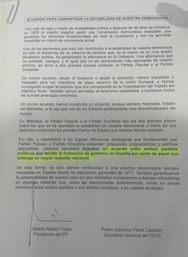 Imagen - El acuerdo que Feijóo ofreció firmado a Sánchez