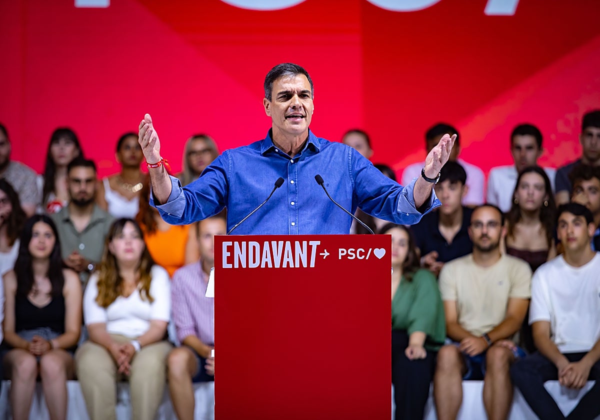 Pedro Sánchez, durante el mitin del PSC-PSOE de este domingo en Barcelona