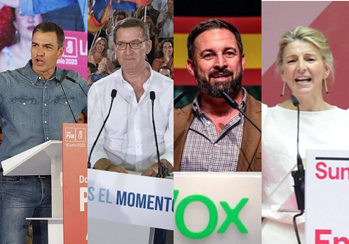 Los candidatos de los cuatro principales partidos políticos que se presentan a las elecciones generales del 23J