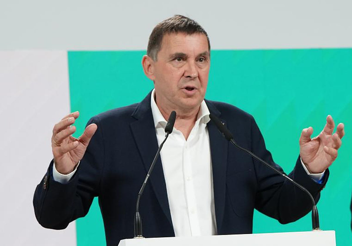 El coordinador general de EH Bildu, Arnaldo Otegi, ayer en rueda de prensa para valorar los resultados del 23 J