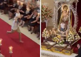 Entra corriendo en plena misa en Tenerife con un niño a hombros para subirle al altar de la Virgen