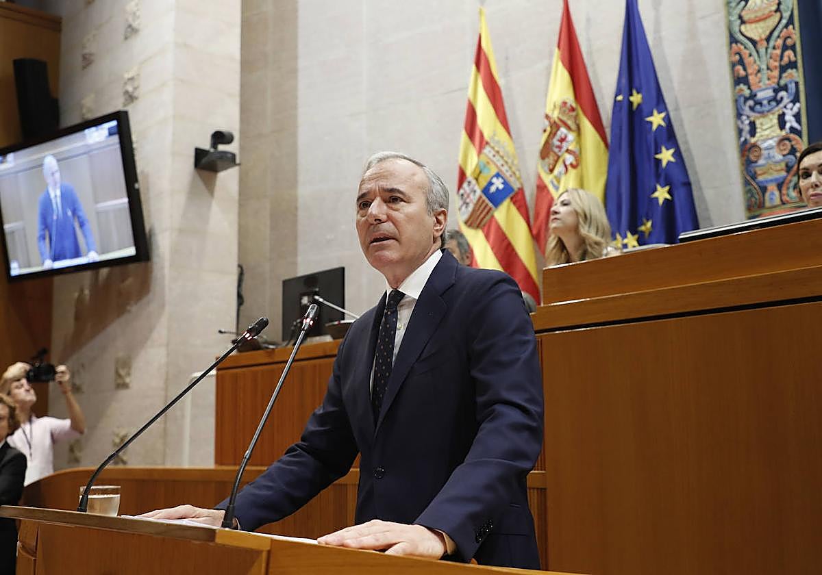 Jorge Azcón, durante su discurso de investidura en las Cortes de Aragón