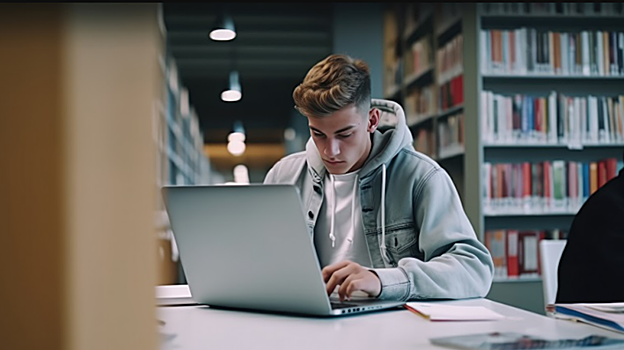 Imagen de un estudiante realizando un trabajo con el ordenador