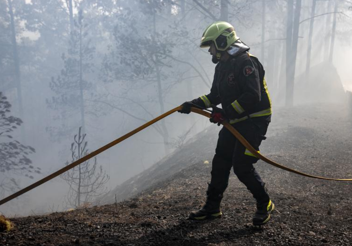 Un bombero trabaja en la extinción en la zona de Lagunetas