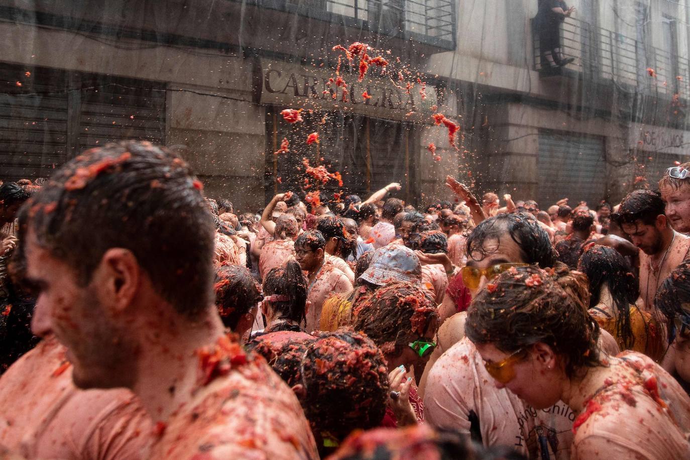 Ambiente de la celebración de la Tomatina 2023 en la localidad valenciana de Buñol