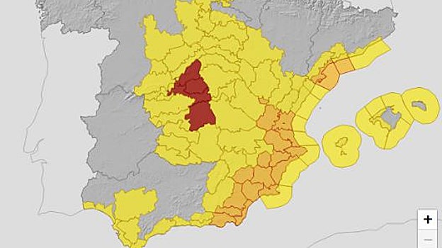 En rojo, las zonas más afectadas por la DANA