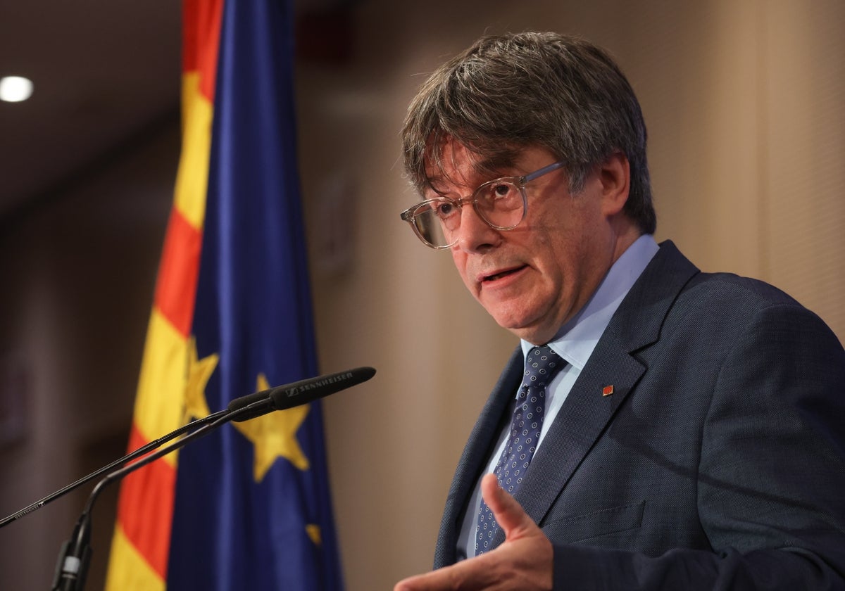 Carles Puigdemont, durante su discurso de este martes en Bruselas