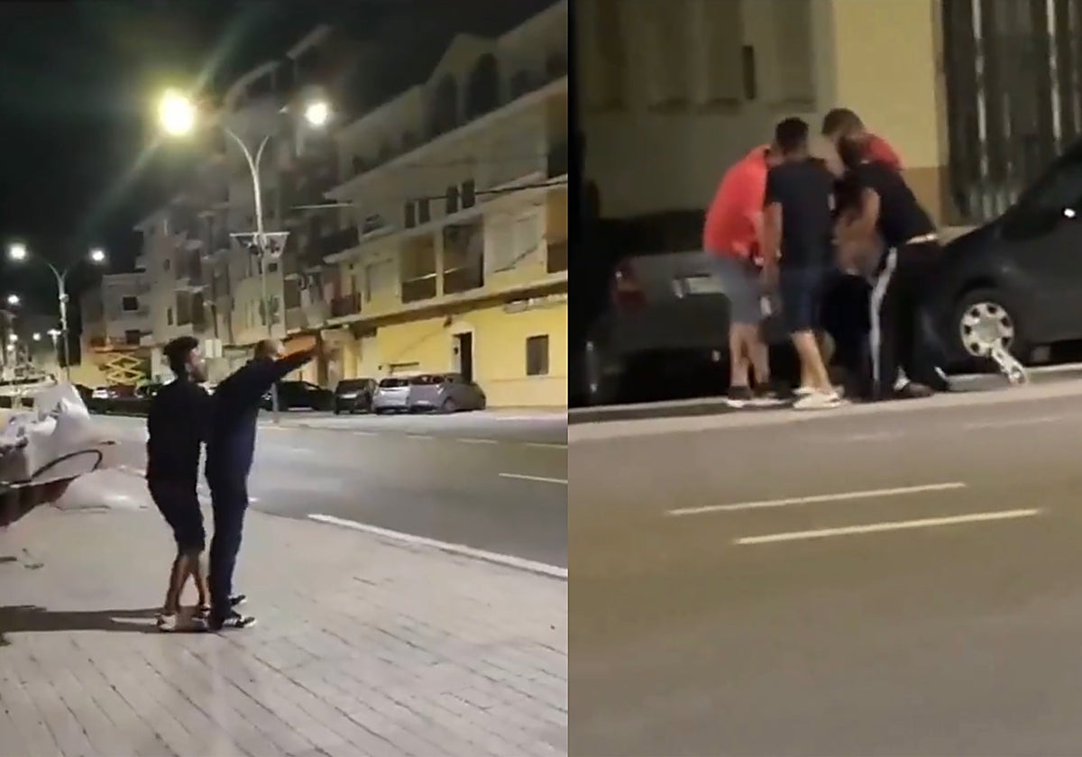 Capturas del vídeo en el que unos vecinos dan una paliza a un hombre por realizar tocamientos a menores en L'Olleria (Valencia)
