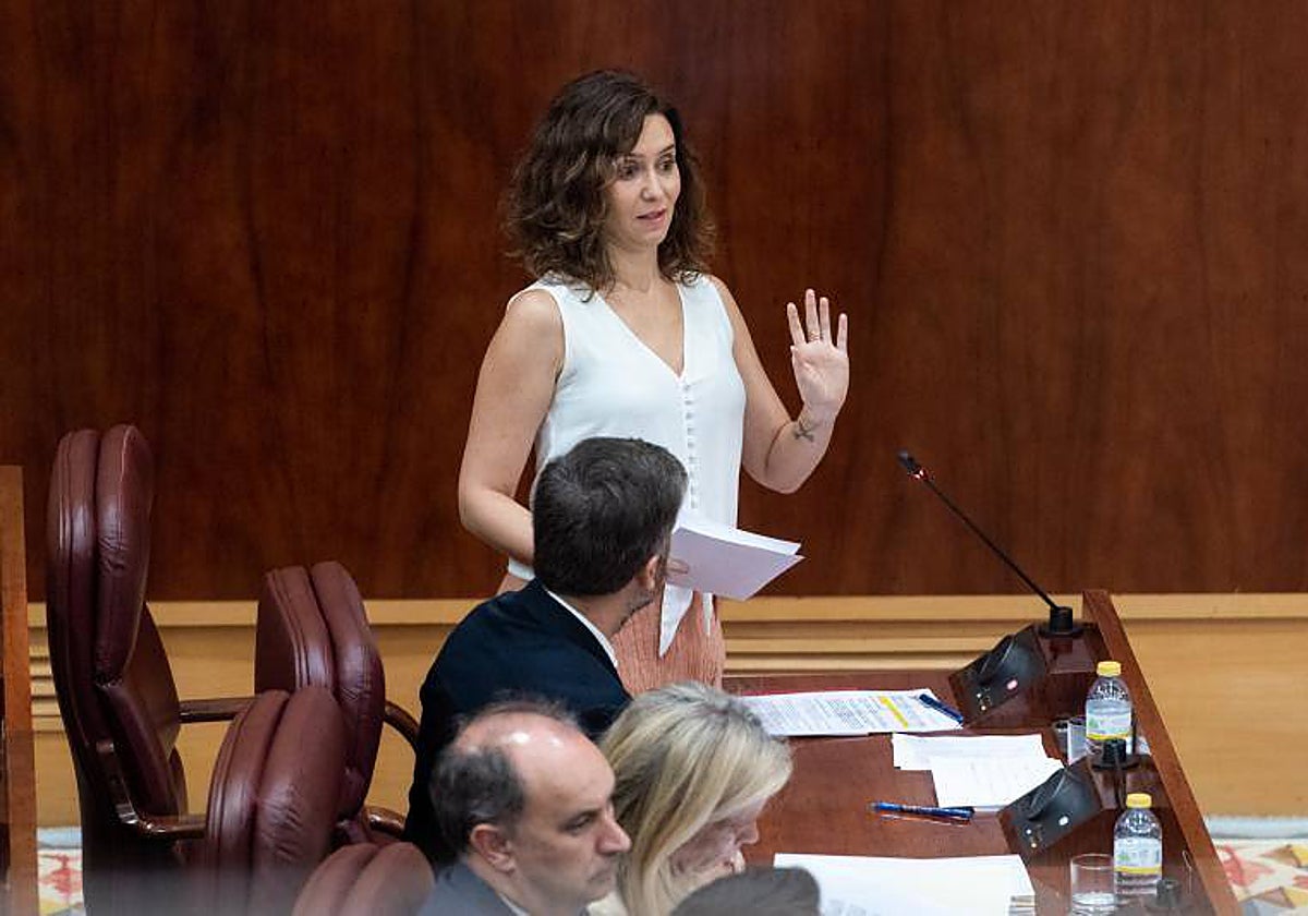 Isabel Díaz Ayuso, en el Pleno de la Asamblea este jueves