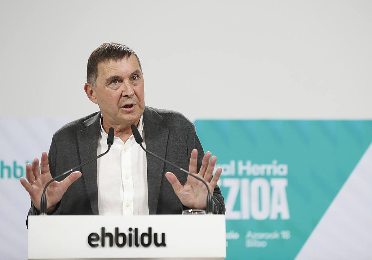 Arnaldo Otegi durante su comparecencia este lunes en San Sebastián