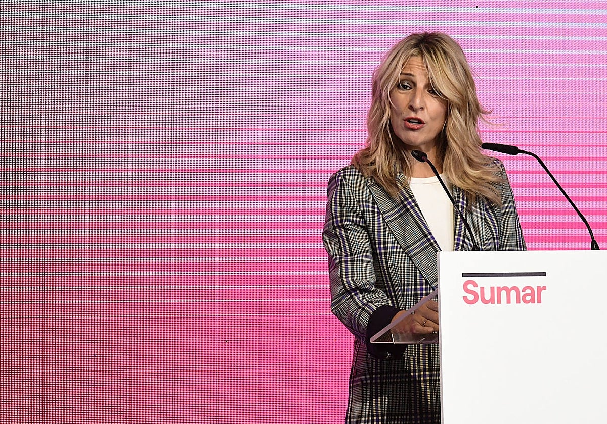 La vicepresidenta segunda del Gobierno y Ministra de Trabajo y Economía, Yolanda Díaz en el acto de Sumar