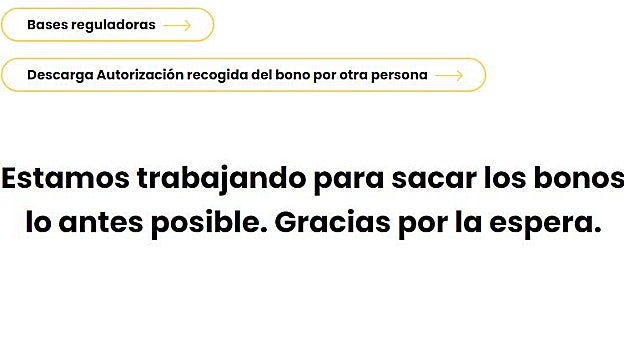 Mensaje que ha aparecido durante toda la mañana del lunes en la web del Bono Comercio