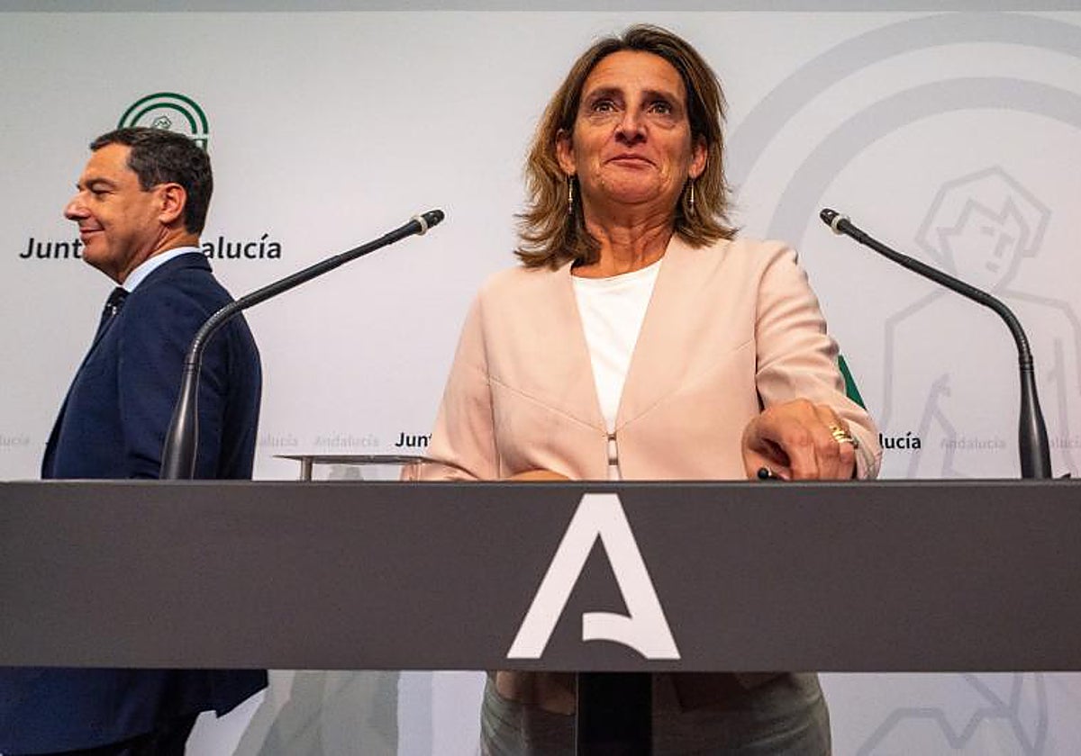 La ministra en funciones Teresa Ribera, este martes en el Palacio de San Telmo en Sevilla