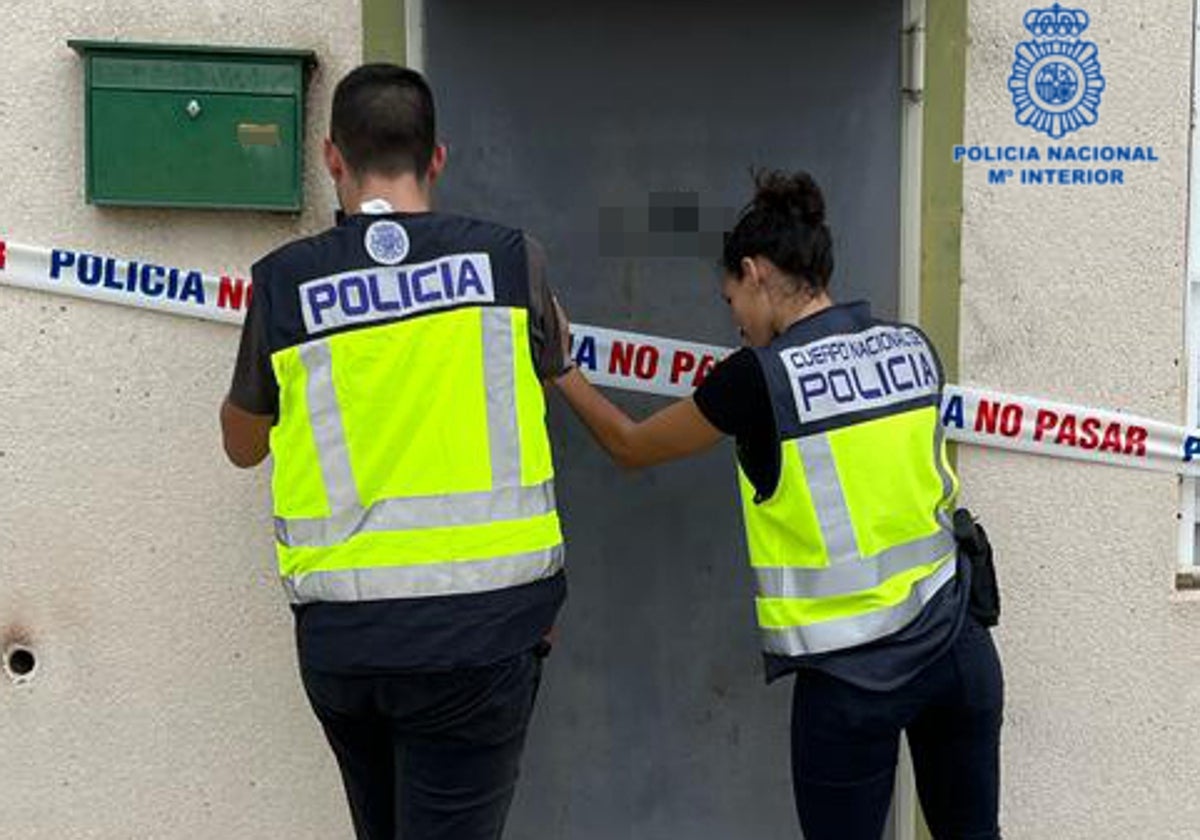 Agentes de la Policía Nacional precitan una de las naves donde había una plantación