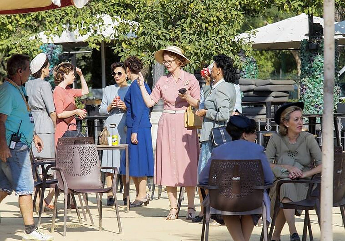 Extras en un rodaje en el parque de María Luisa de Sevilla