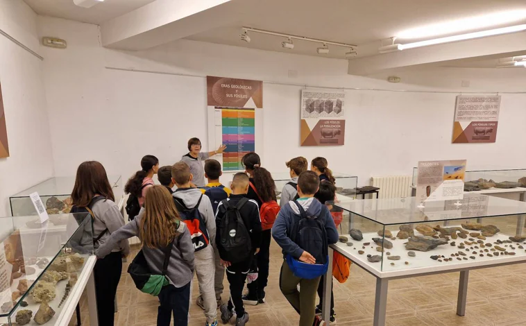 Imagen principal - Alumnos de Totanés, Pulgar, Noez y Cuerva durante la visita al Museo Arqueológico 'Ildefonso Recio Valverde'.  En las fotos a continuación, talleres de Arqueología organizados por Ángela Crespo, de la Cota 667