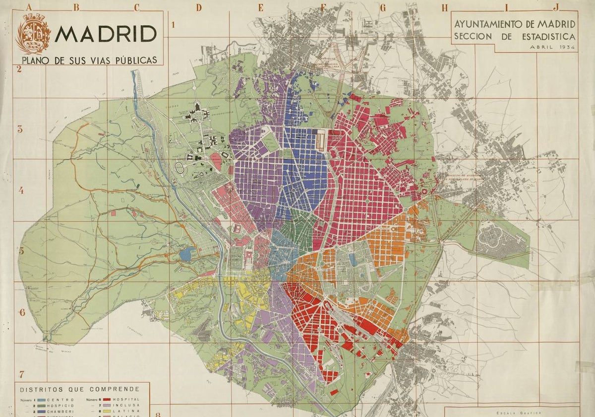 Plano de las vías públicas de Madrid, fechado en 1934