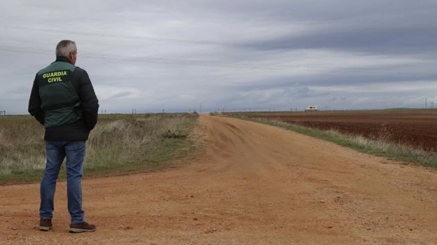 Un guardia civil inspecciona la zona donde se produjo el ataque del perro pastor