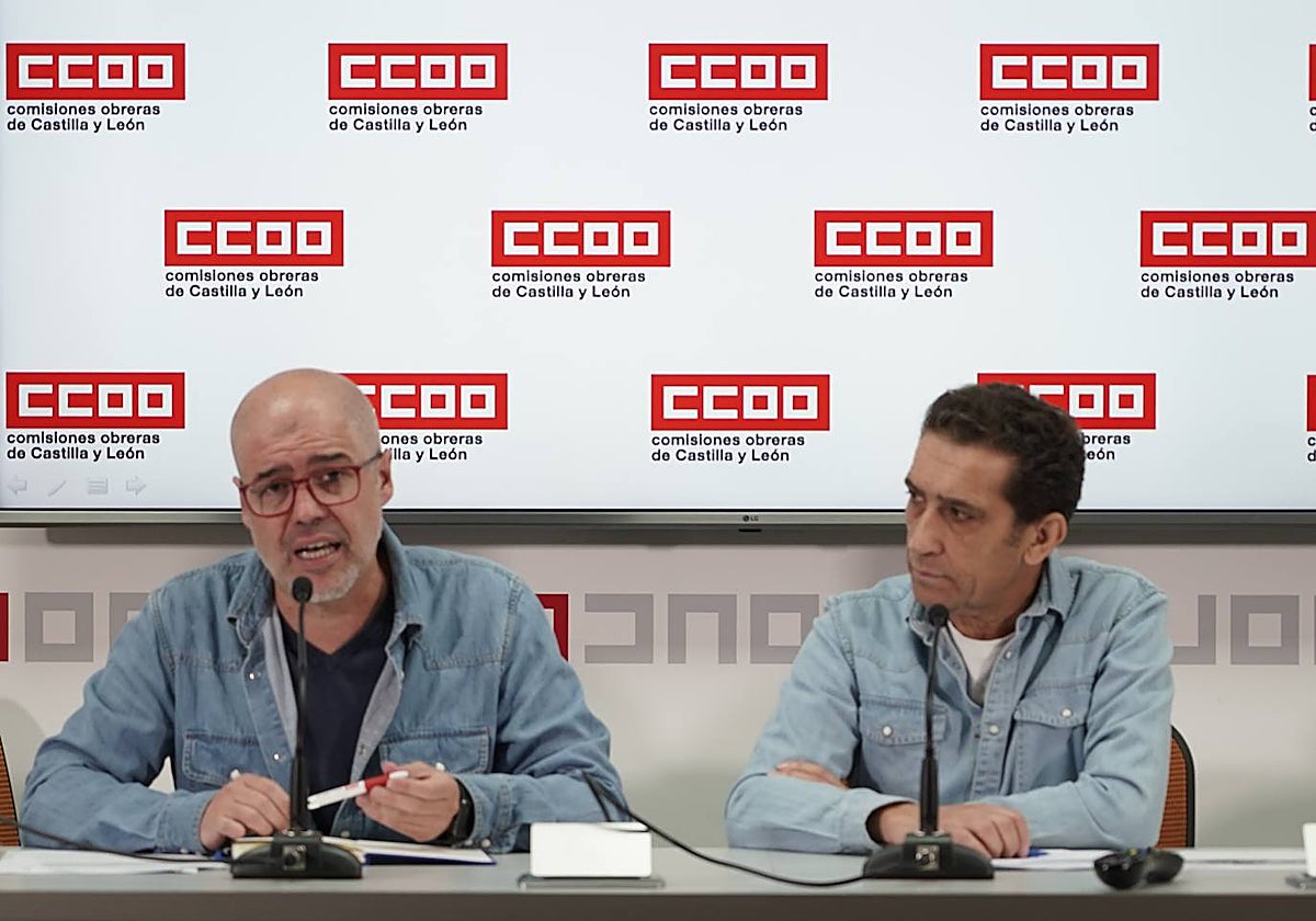 Los dirigentes de CCOO Unai Sordo y Vicente Andrés, este martes en Valladolid
