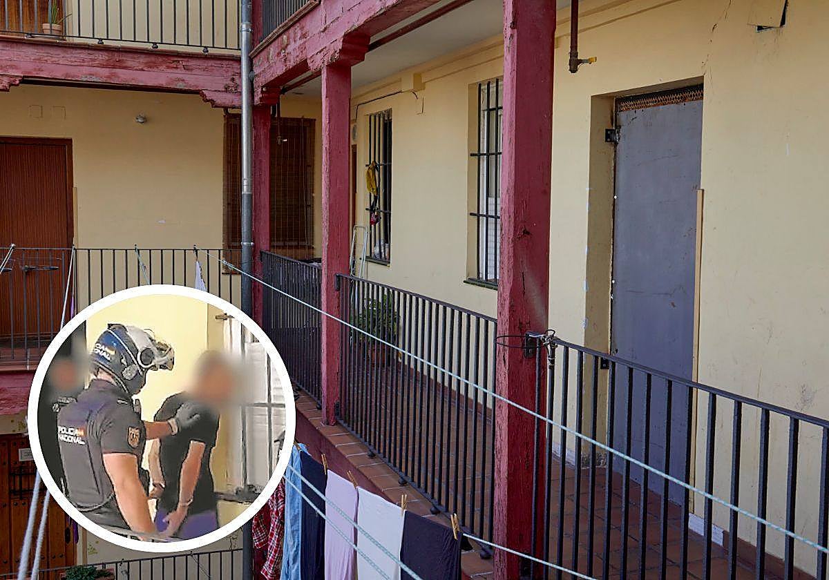 Corrala en la que vivía un camello, con la puerta tapiada tras su arresto