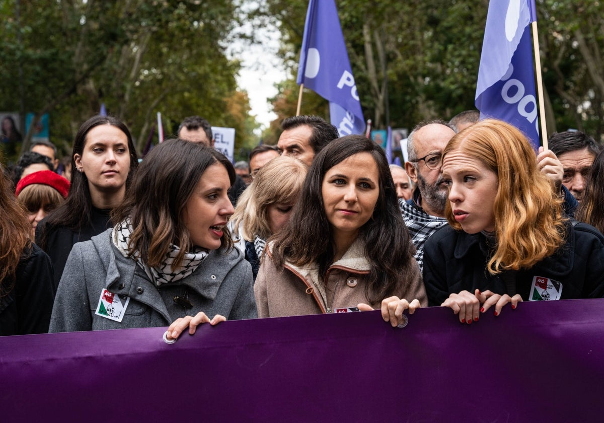 Irene Montero, Ione Belarra y Lilith Vestrynge en la manifestación a favor de Palestina