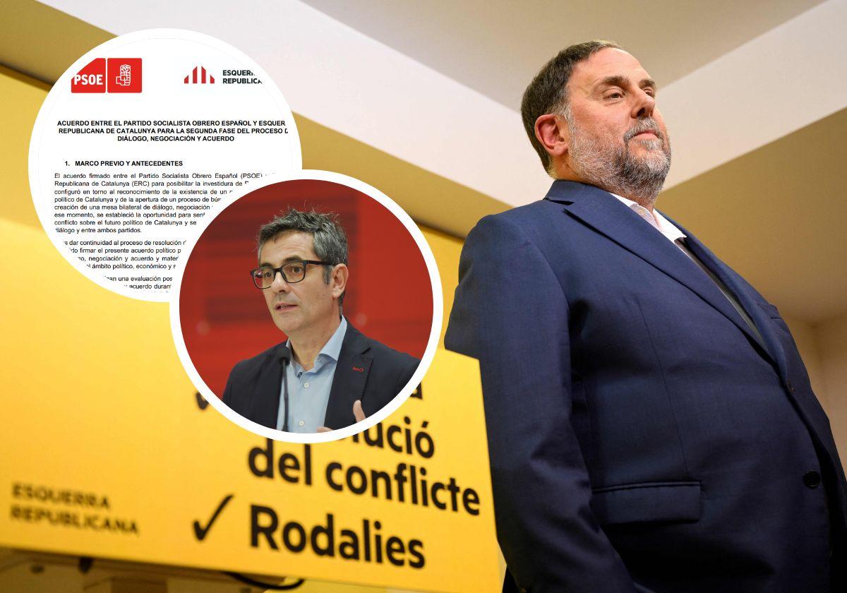 Oriol Junqueras, líder de ERC. En pequeño, el acuerdo y Félix Bolaños