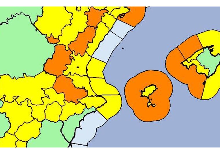 Imagen del mapa de avisos de la Aemet