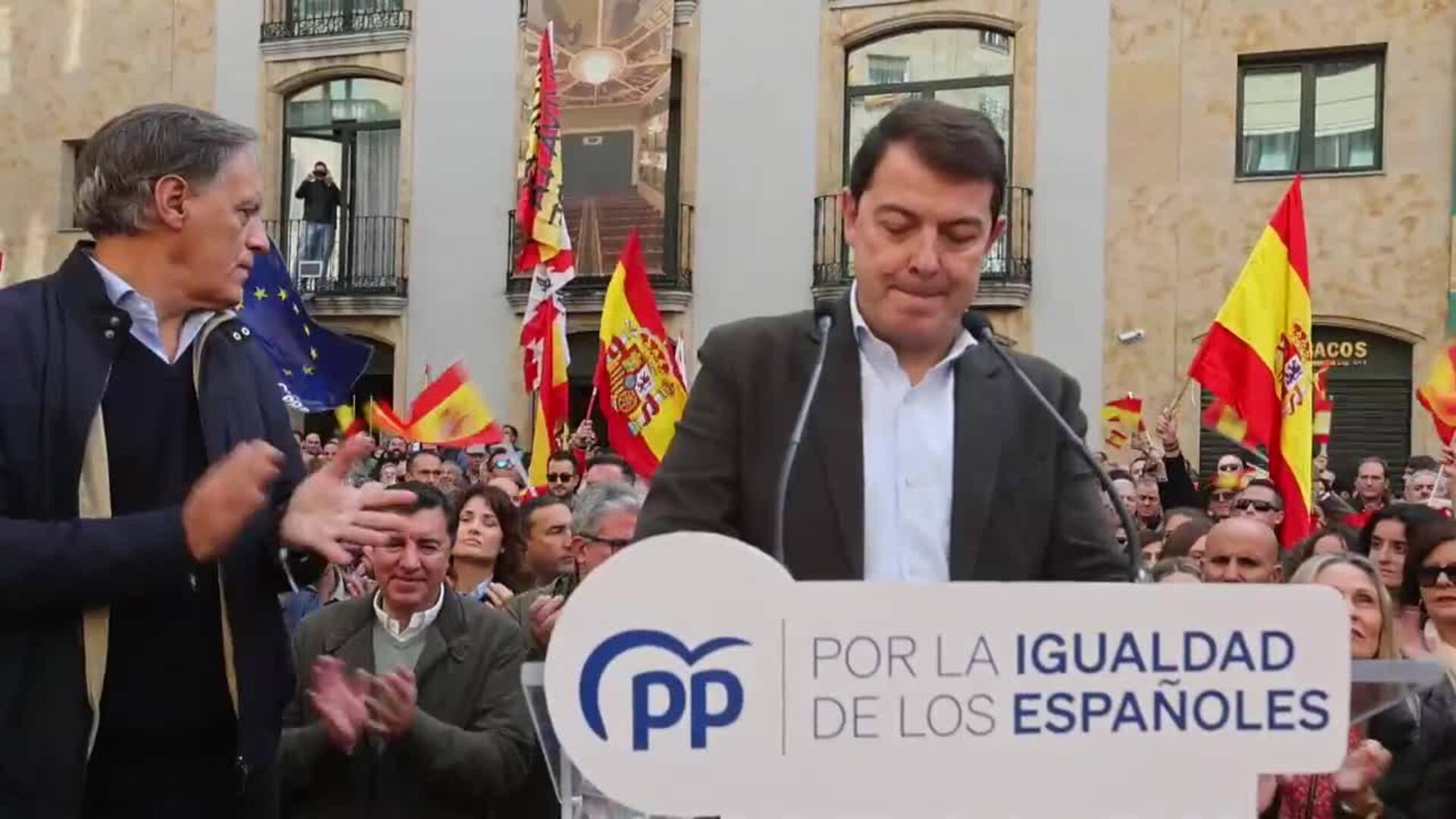 Mañueco clama contra la amnistía y la &quot;amenaza redoblada&quot; que observa en Sánchez y los independentistas