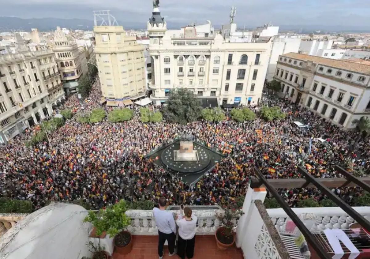 Vista aérea de la manifestación en Córdoba: Asistentes a las protestas de Córdoba: 30.000