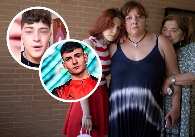 Nines Triano, en el centro, con su hermana y su madre.  En el círculo superior, David Bárcena.  En el otro, Isaac López