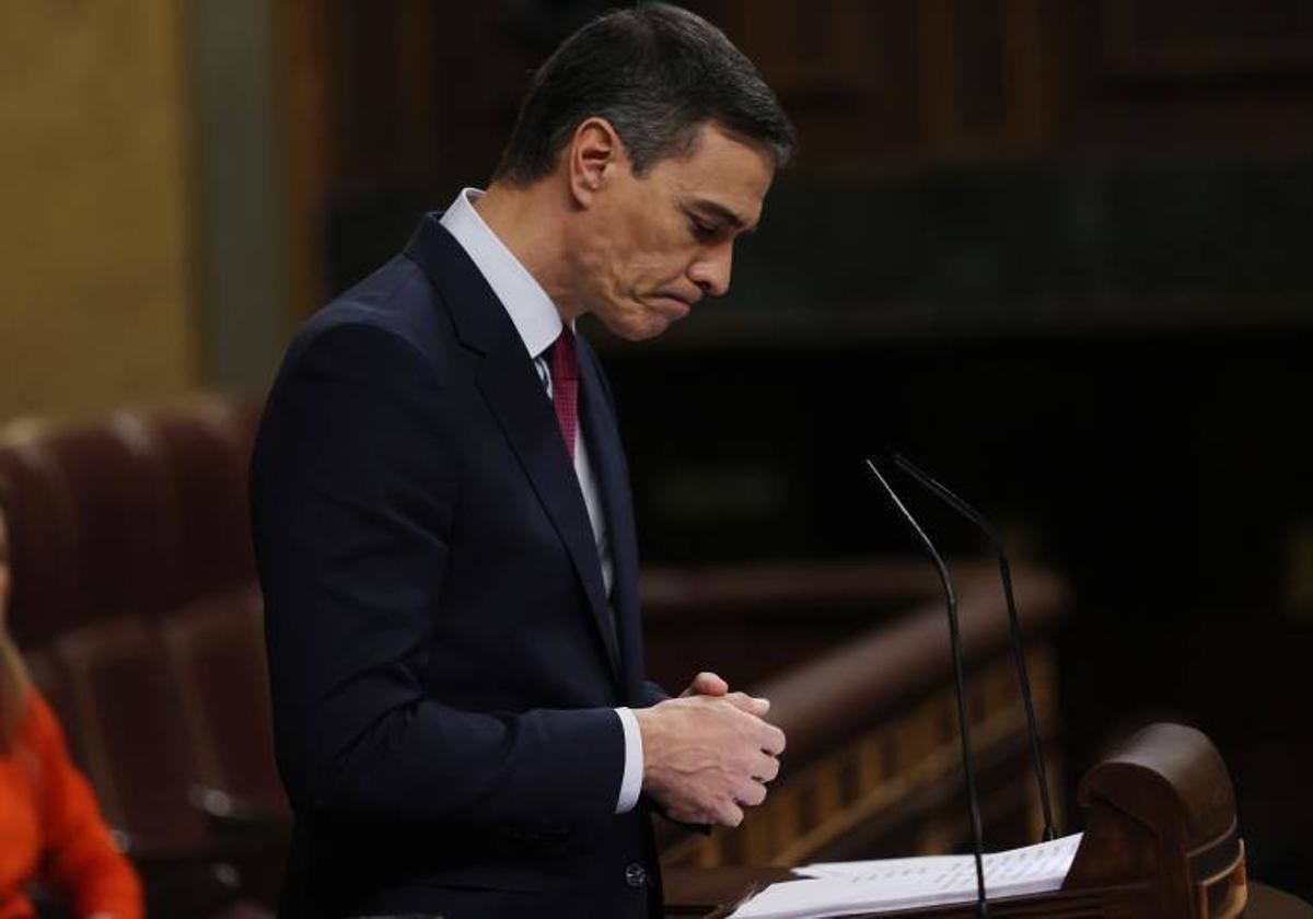 El presidente del Gobierno, Pedro Sánchez, durante su intervención
