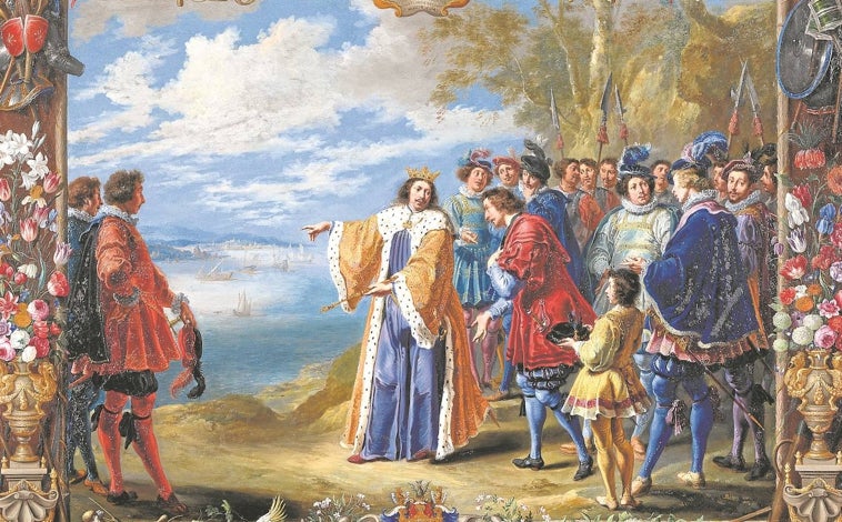 Imagen principal - En grande, 'Guillermo de Moncada, Barón de Cerbeillo'; abajo, detalles de los dos cuadros