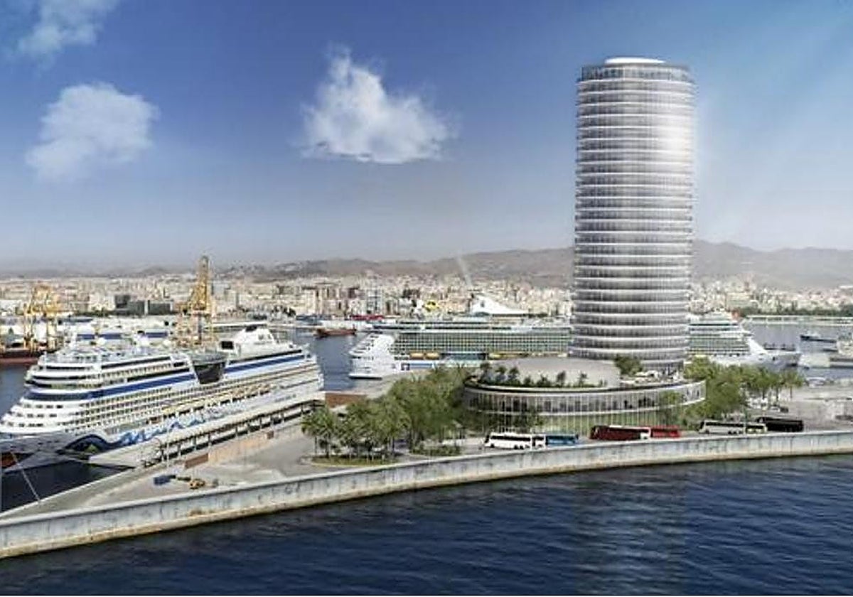 Recreación de la torre en los terrenos del Puerto de Málaga